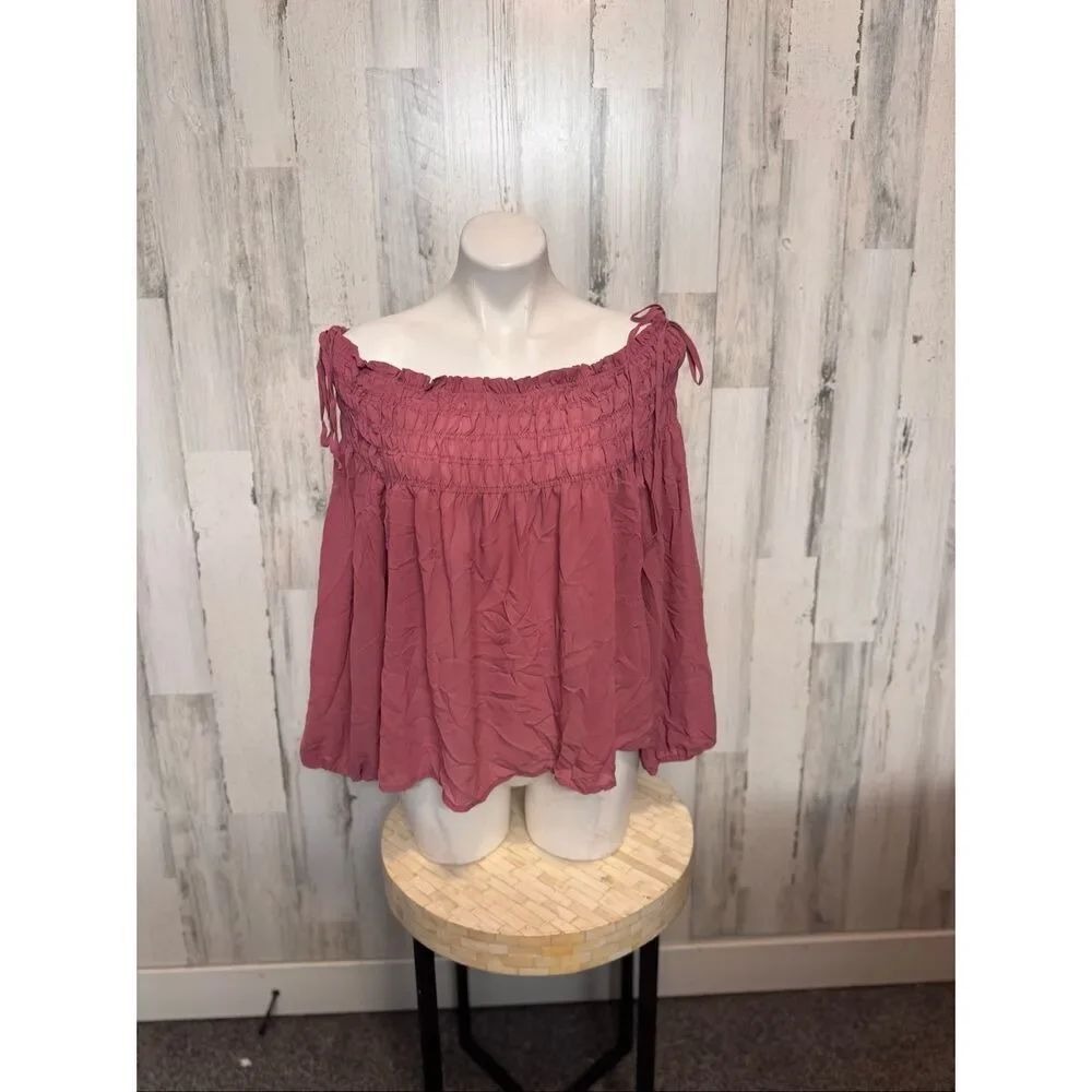 Iris Off Shoulder Peasant Top 1XL Mauve Boho Smocked Blouse Flowy